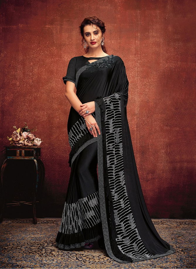 MAHOTSAV ESTELLA Latest Designer Fancy Praty Wear Self Striped Fabric Sequins And Thread Embroidery Lycra Heavy Saree Collection